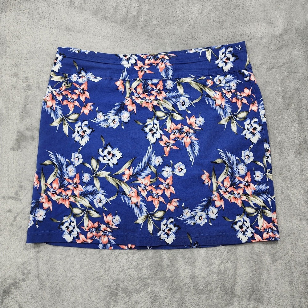 Mario Serrani Skort Womens L‎ Blue Floral Tropical Pull On Pockets Lined Golf